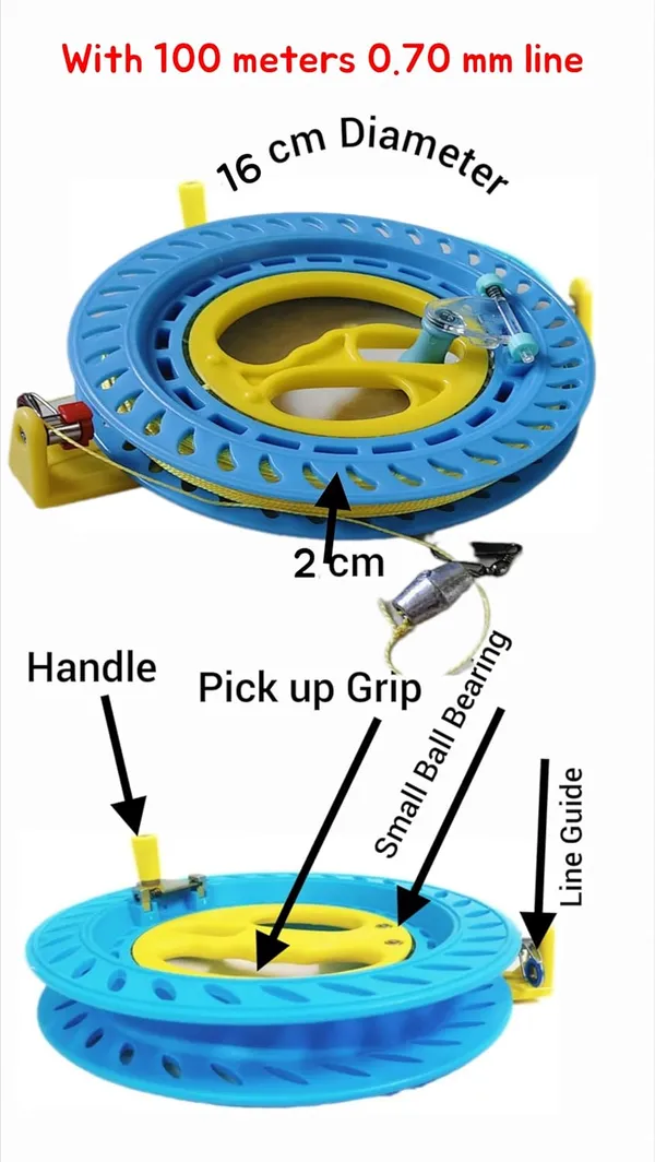 Multicolor_Plastic_Mechanical_Rotating_Manual_Spinning_Fishing_Line_Hand_Caster_Reel_Wheel_With_Ball_Bearings_(16_Cm_Dia)_(With_100_Meters_0.70_Mm_Lines)_(100_Meter)
