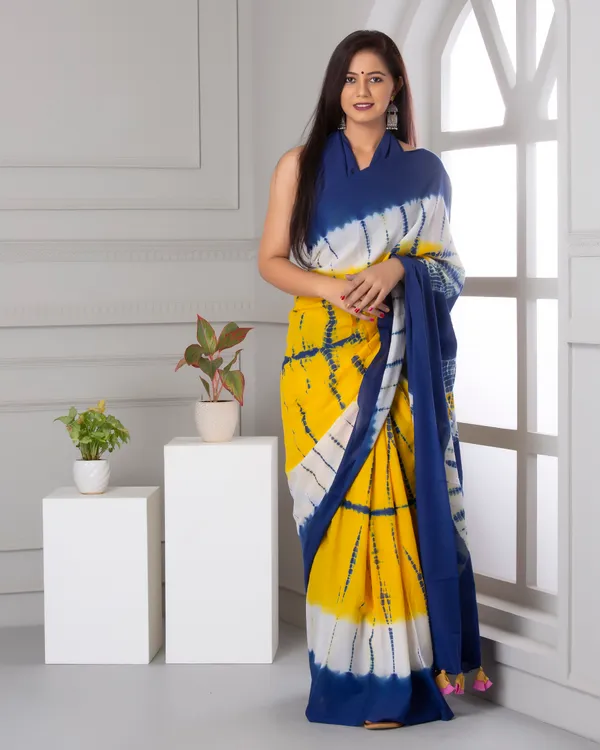 Yellow_Jaipuri_Block_Print_Bagru_Hand_Block_Printed_Mulmul_Cotton_Saree_For_Woman