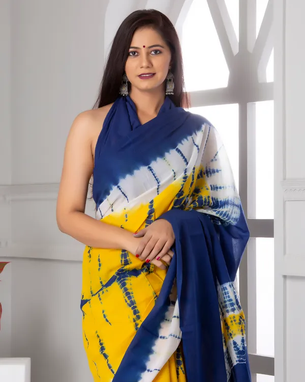 Yellow_Jaipuri_Block_Print_Bagru_Hand_Block_Printed_Mulmul_Cotton_Saree_For_Woman
