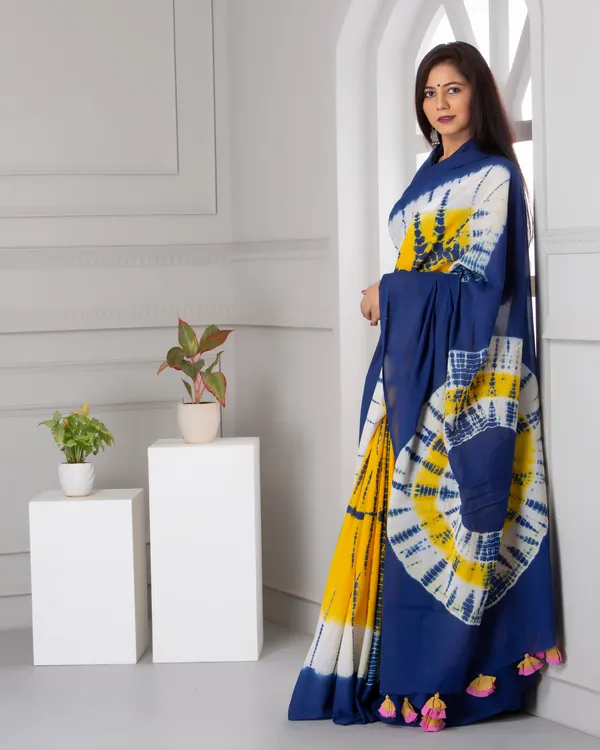 Yellow_Jaipuri_Block_Print_Bagru_Hand_Block_Printed_Mulmul_Cotton_Saree_For_Woman