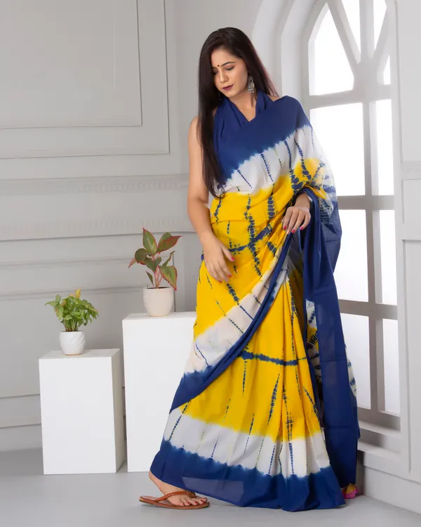 Yellow_Jaipuri_Block_Print_Bagru_Hand_Block_Printed_Mulmul_Cotton_Saree_For_Woman