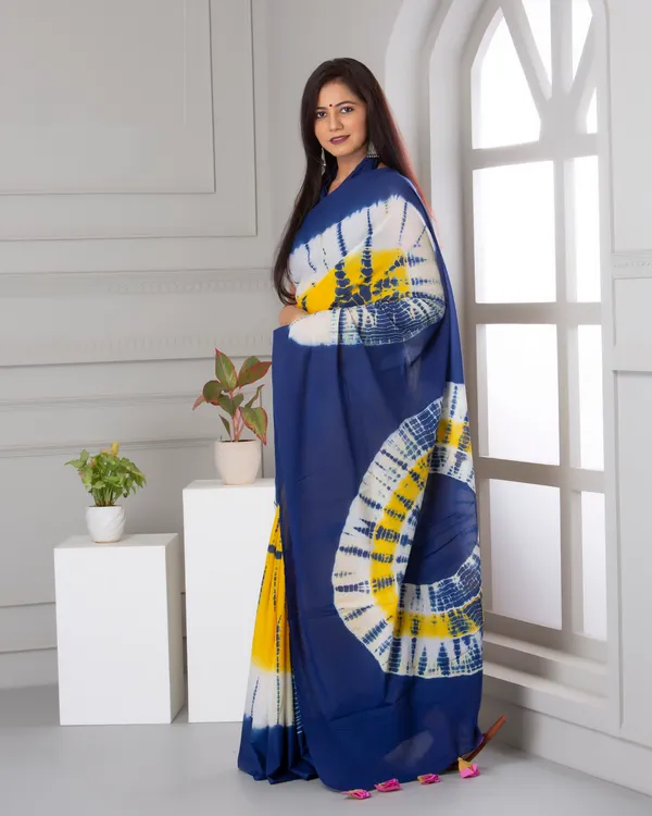 Yellow_Jaipuri_Block_Print_Bagru_Hand_Block_Printed_Mulmul_Cotton_Saree_For_Woman
