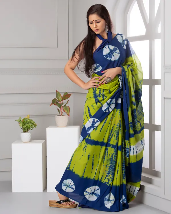 Green_Jaipuri_Block_Print_Bagru_Hand_Block_Printed_Mulmul_Cotton_Saree_For_Woman