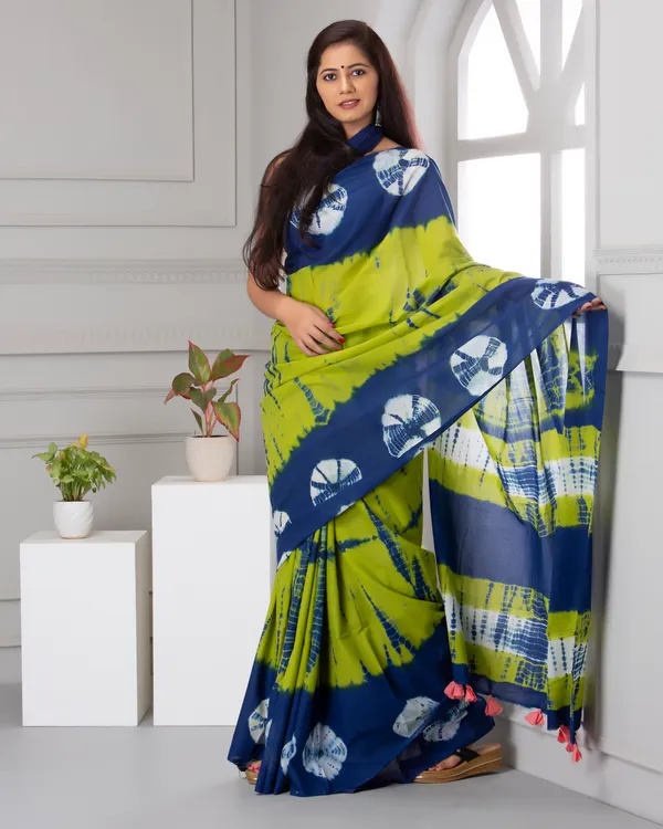 Green_Jaipuri_Block_Print_Bagru_Hand_Block_Printed_Mulmul_Cotton_Saree_For_Woman