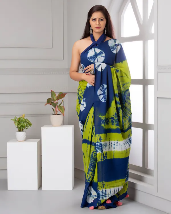 Green_Jaipuri_Block_Print_Bagru_Hand_Block_Printed_Mulmul_Cotton_Saree_For_Woman