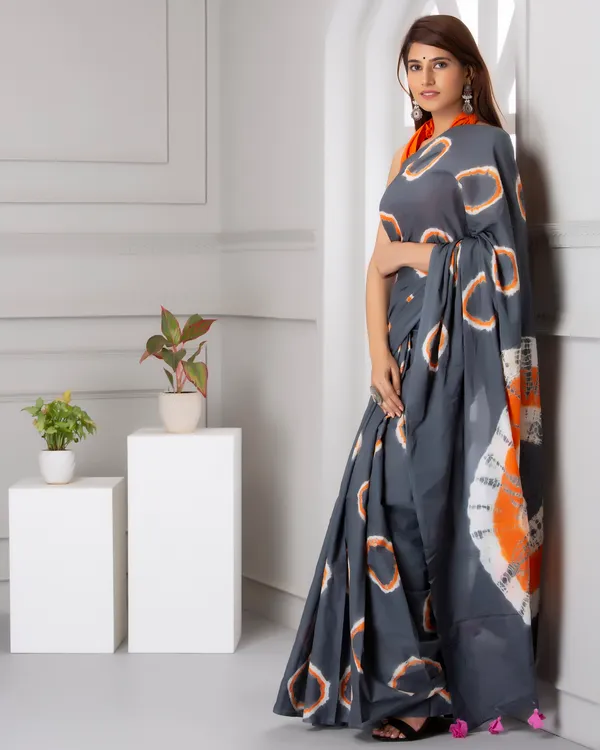 Grey_Jaipuri_Block_Print_Bagru_Hand_Block_Printed_Mulmul_Cotton_Saree_For_Woman