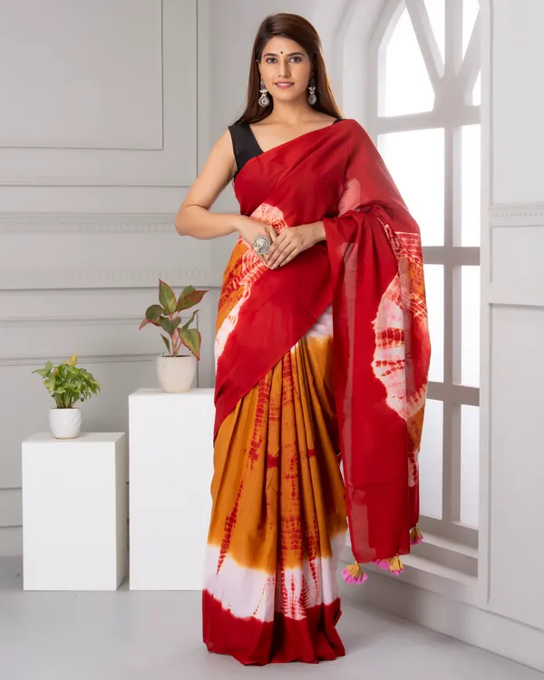 Red_Jaipuri_Block_Print_Bagru_Hand_Block_Printed_Mulmul_Cotton_Saree_For_Woman