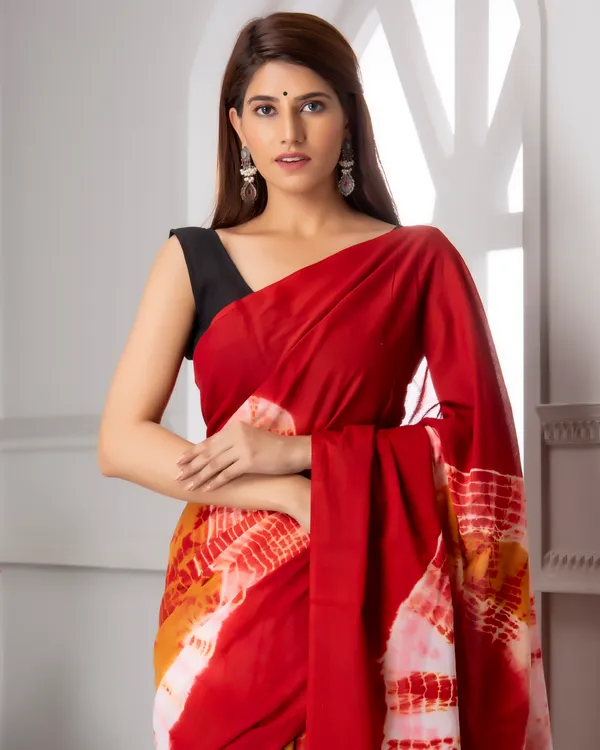 Red_Jaipuri_Block_Print_Bagru_Hand_Block_Printed_Mulmul_Cotton_Saree_For_Woman