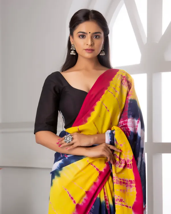 Yellow_Jaipuri_Block_Print_Bagru_Hand_Block_Printed_Mulmul_Cotton_Saree_For_Woman