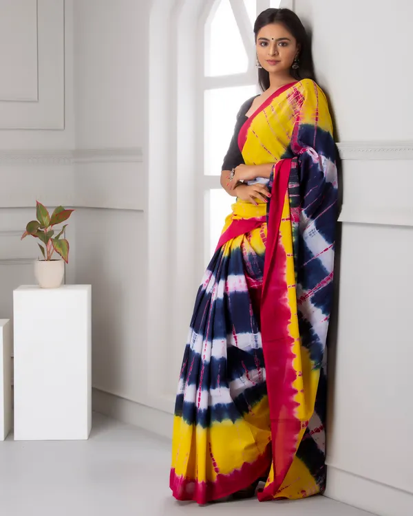 Yellow_Jaipuri_Block_Print_Bagru_Hand_Block_Printed_Mulmul_Cotton_Saree_For_Woman