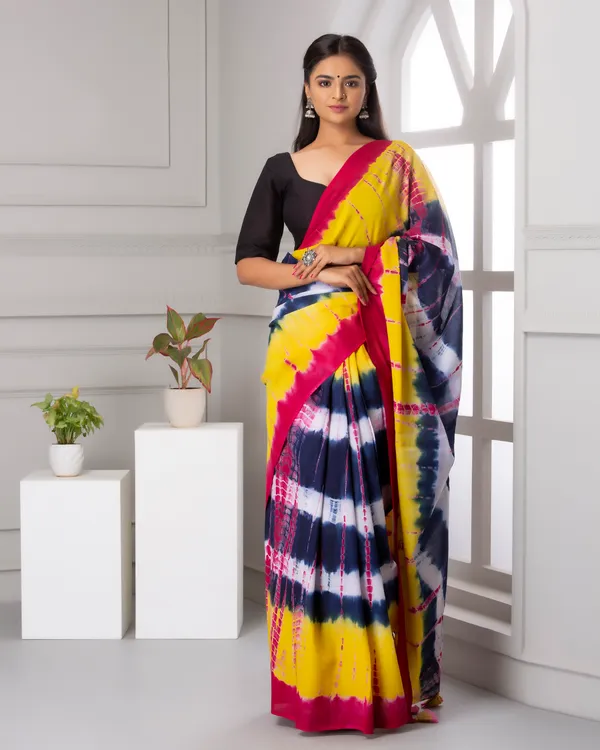 Yellow_Jaipuri_Block_Print_Bagru_Hand_Block_Printed_Mulmul_Cotton_Saree_For_Woman