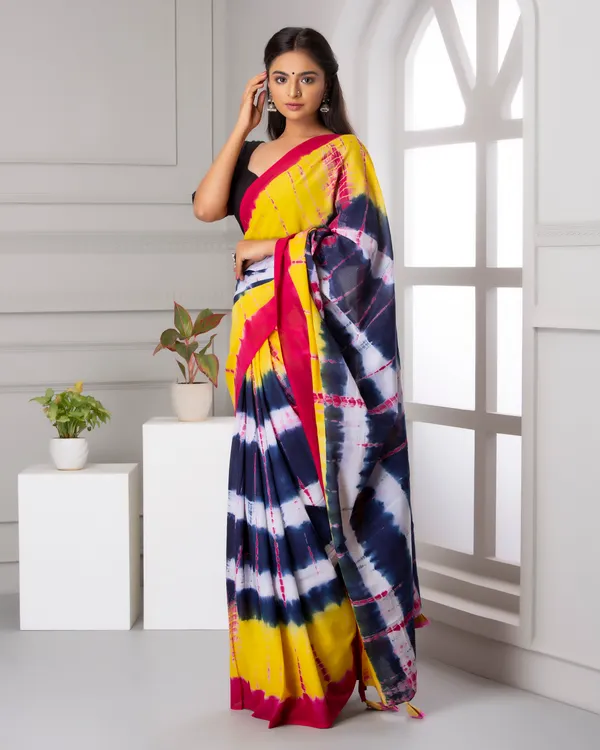 Yellow_Jaipuri_Block_Print_Bagru_Hand_Block_Printed_Mulmul_Cotton_Saree_For_Woman