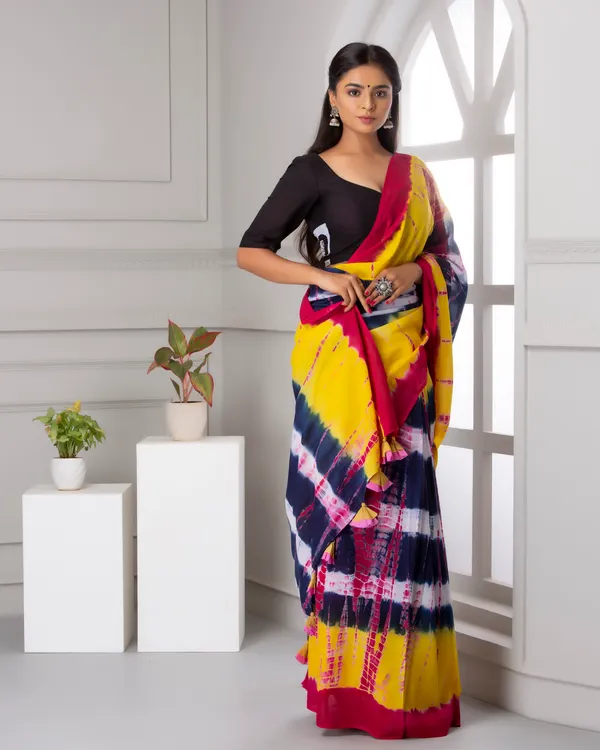 Yellow_Jaipuri_Block_Print_Bagru_Hand_Block_Printed_Mulmul_Cotton_Saree_For_Woman
