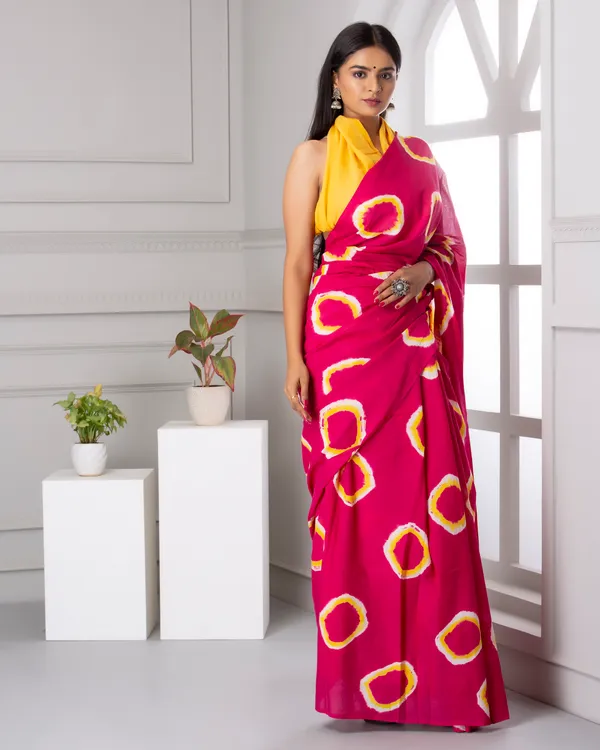 Pink_Jaipuri_Block_Print_Bagru_Hand_Block_Printed_Mulmul_Cotton_Saree_For_Woman