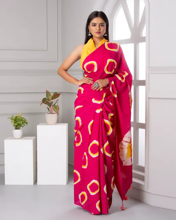 Pink_Jaipuri_Block_Print_Bagru_Hand_Block_Printed_Mulmul_Cotton_Saree_For_Woman