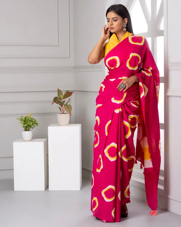 Pink_Jaipuri_Block_Print_Bagru_Hand_Block_Printed_Mulmul_Cotton_Saree_For_Woman