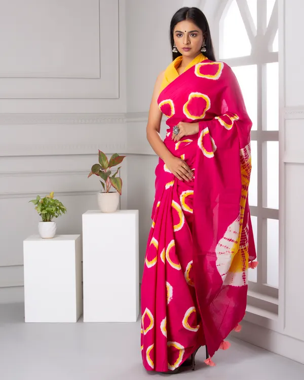 Pink_Jaipuri_Block_Print_Bagru_Hand_Block_Printed_Mulmul_Cotton_Saree_For_Woman