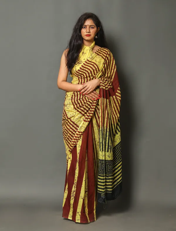 Multicolor_Jaipuri_Block_Print_Bagru_Hand_Block_Printed_Mulmul_Cotton_Saree_For_Woman