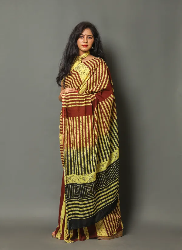 Multicolor_Jaipuri_Block_Print_Bagru_Hand_Block_Printed_Mulmul_Cotton_Saree_For_Woman