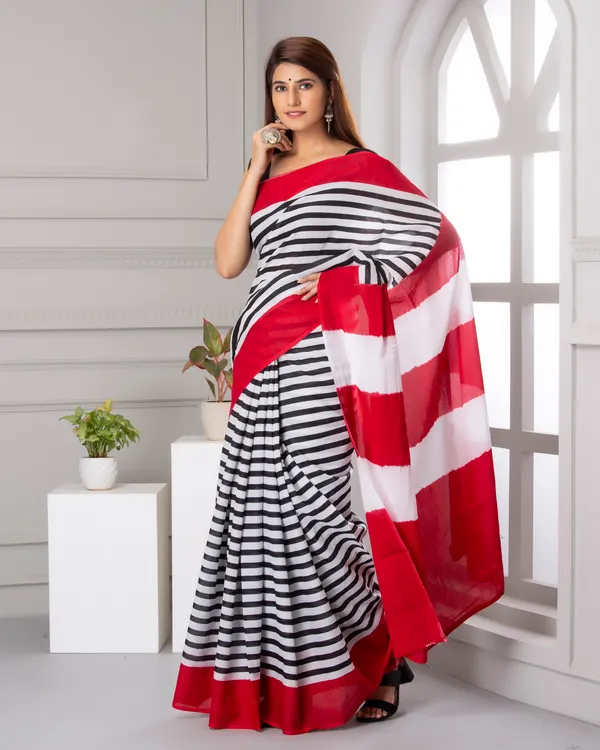 Red_Jaipuri_Block_Print_Bagru_Hand_Block_Printed_Mulmul_Cotton_Saree_For_Woman