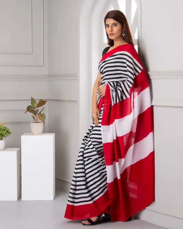 Red_Jaipuri_Block_Print_Bagru_Hand_Block_Printed_Mulmul_Cotton_Saree_For_Woman
