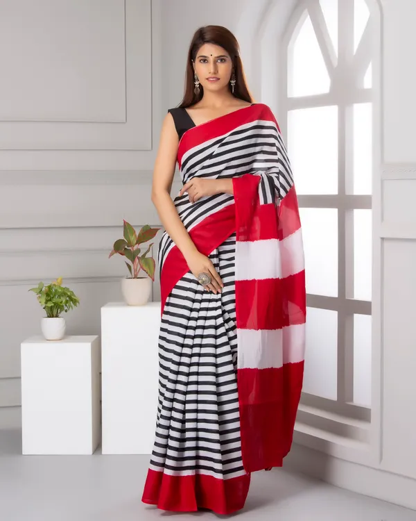 Red_Jaipuri_Block_Print_Bagru_Hand_Block_Printed_Mulmul_Cotton_Saree_For_Woman