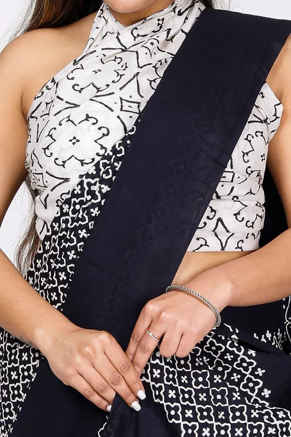 Black_Jaipuri_Block_Print_Bagru_Hand_Block_Printed_Mulmul_Cotton_Saree_For_Woman