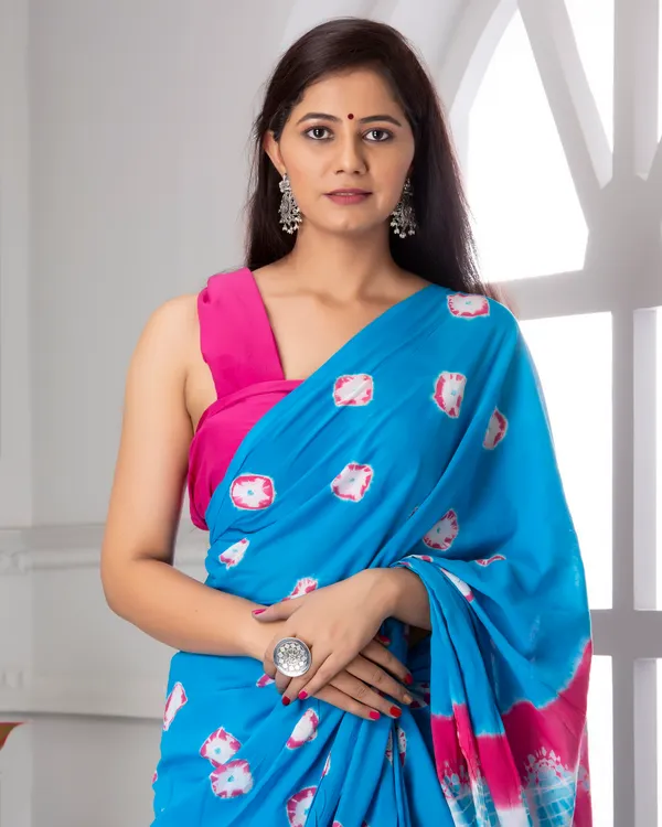 Turquoise_Blue_Jaipuri_Block_Print_Bagru_Hand_Block_Printed_Mulmul_Cotton_Saree_For_Woman