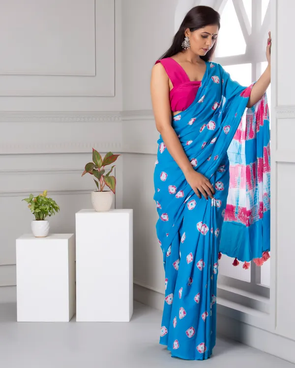 Turquoise_Blue_Jaipuri_Block_Print_Bagru_Hand_Block_Printed_Mulmul_Cotton_Saree_For_Woman