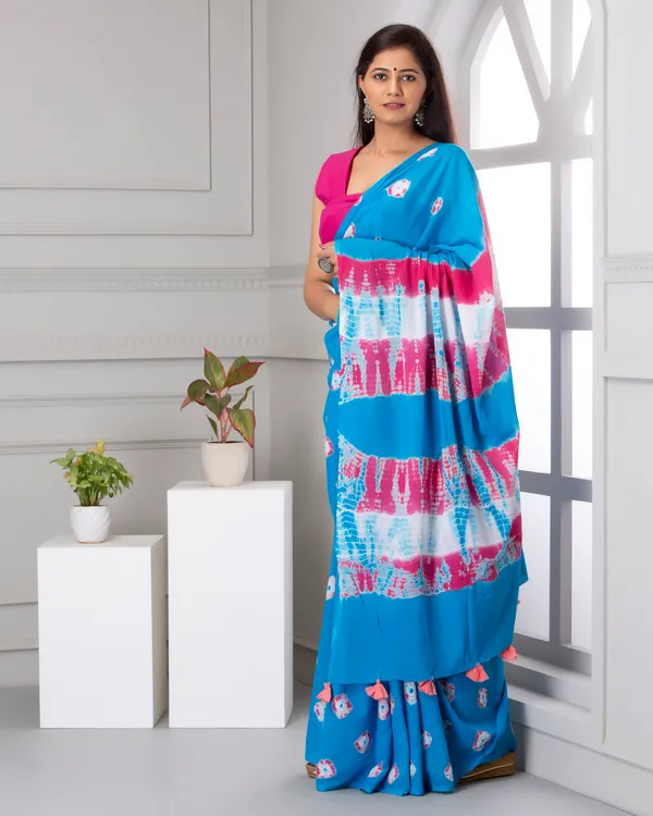 Turquoise_Blue_Jaipuri_Block_Print_Bagru_Hand_Block_Printed_Mulmul_Cotton_Saree_For_Woman
