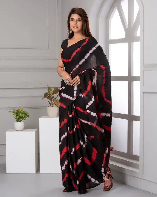 Black_Jaipuri_Block_Print_Bagru_Hand_Block_Printed_Mulmul_Cotton_Saree_For_Woman