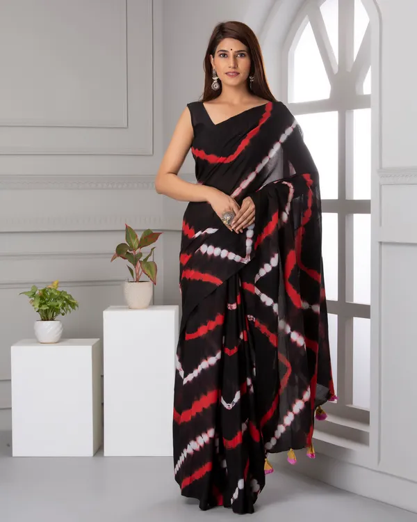 Black_Jaipuri_Block_Print_Bagru_Hand_Block_Printed_Mulmul_Cotton_Saree_For_Woman