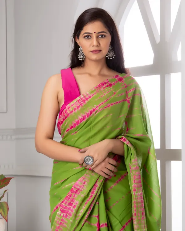Green_Jaipuri_Block_Print_Bagru_Hand_Block_Printed_Mulmul_Cotton_Saree_For_Woman