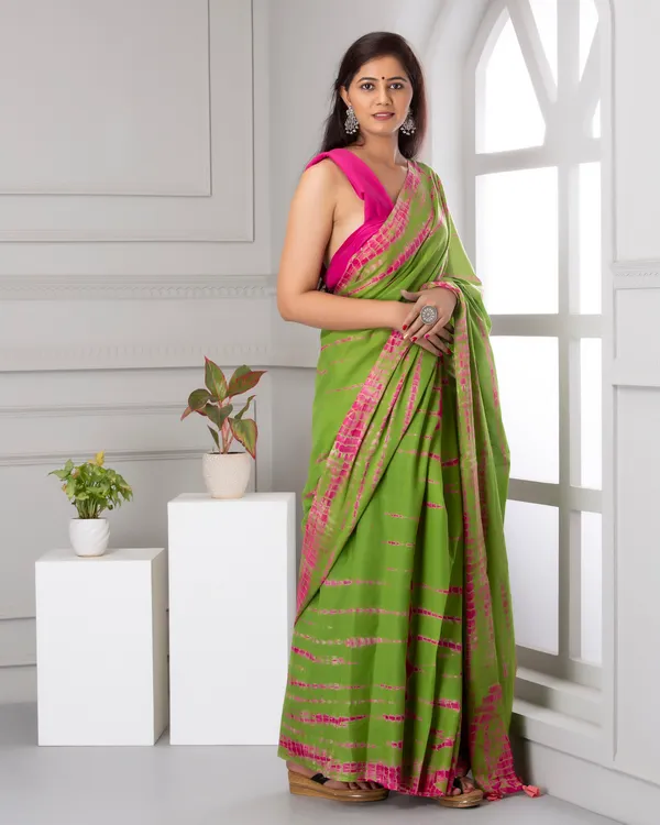 Green_Jaipuri_Block_Print_Bagru_Hand_Block_Printed_Mulmul_Cotton_Saree_For_Woman