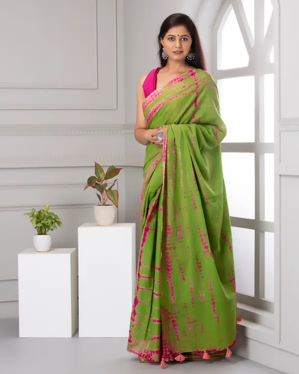 Green_Jaipuri_Block_Print_Bagru_Hand_Block_Printed_Mulmul_Cotton_Saree_For_Woman