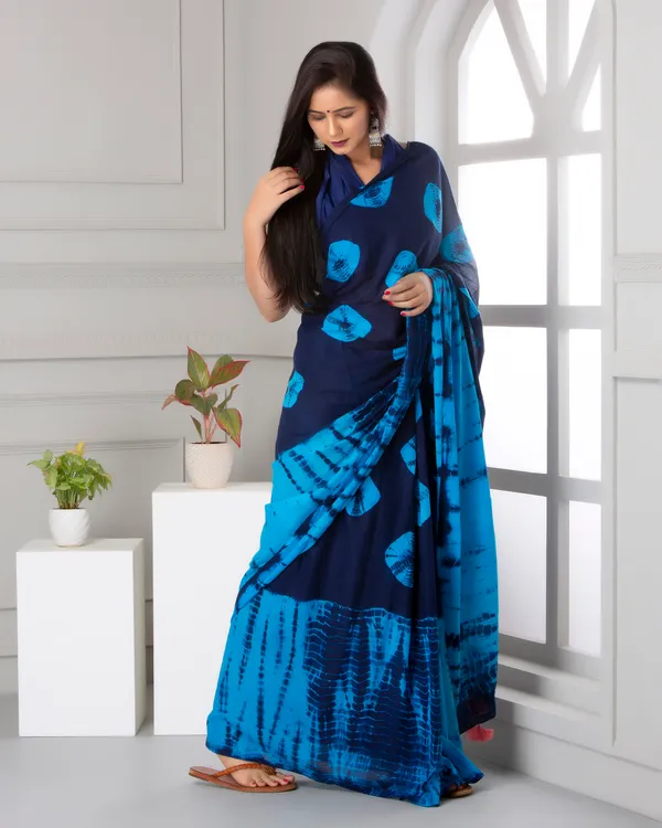 Blue_Jaipuri_Block_Print_Bagru_Hand_Block_Printed_Mulmul_Cotton_Saree_For_Woman