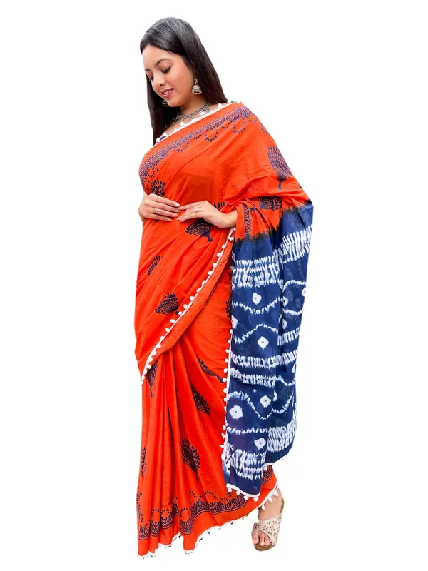 Red_Jaipuri_Block_Print_Bagru_Hand_Block_Printed_Mulmul_Cotton_Saree_For_Woman