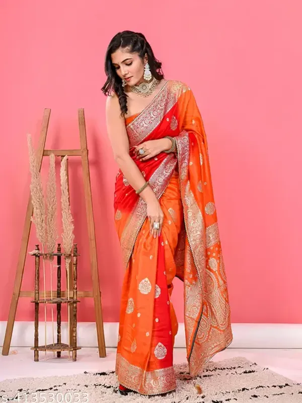 RED_ORANGE__Banarasi_Saree_for_Women_|_Premium_Saree_for_all_ocassions