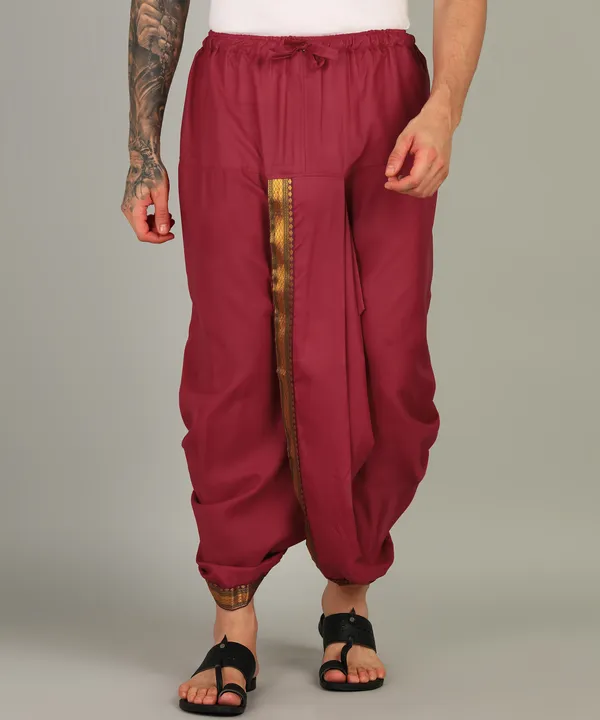 Pack_Of_2_Maroon_Dhoti_for_Men_|_Premium_Pure_Art_Silk_Dhoti