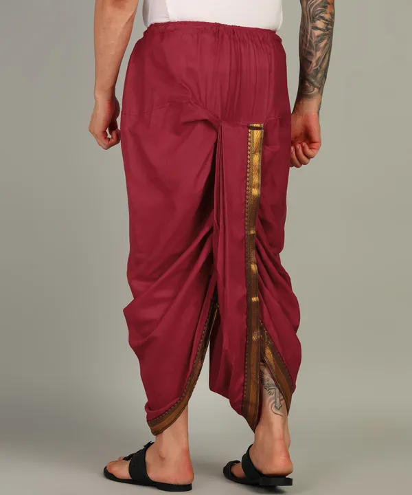 Pack_Of_2_Maroon_Dhoti_for_Men_|_Premium_Pure_Art_Silk_Dhoti