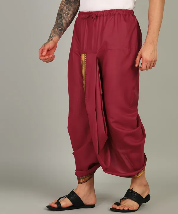 Pack_Of_2_Maroon_Dhoti_for_Men_|_Premium_Pure_Art_Silk_Dhoti