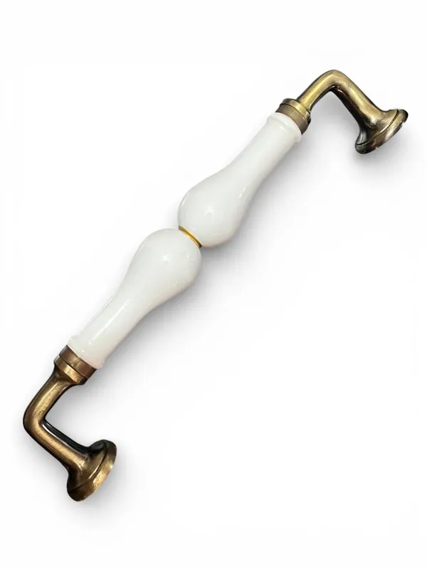 Ceramic_Door_Handle_Gold_Antique_Finish_-_(Size_10_Inch)_-_Hole_to_Hole_9_INCH_(Pack_of_1_Handle)_(White)