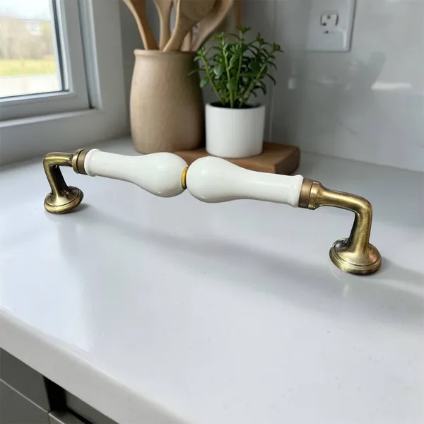 Ceramic_Door_Handle_Gold_Antique_Finish_-_(Size_10_Inch)_-_Hole_to_Hole_9_INCH_(Pack_of_1_Handle)_(White)