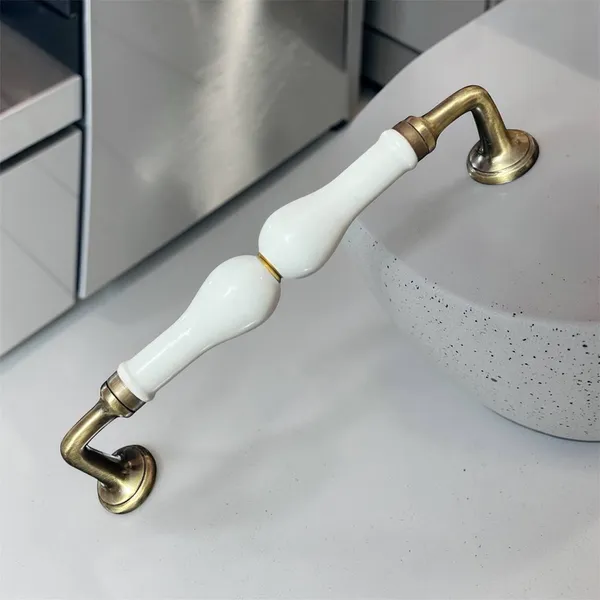 Ceramic_Door_Handle_Gold_Antique_Finish_-_(Size_10_Inch)_-_Hole_to_Hole_9_INCH_(Pack_of_1_Handle)_(White)