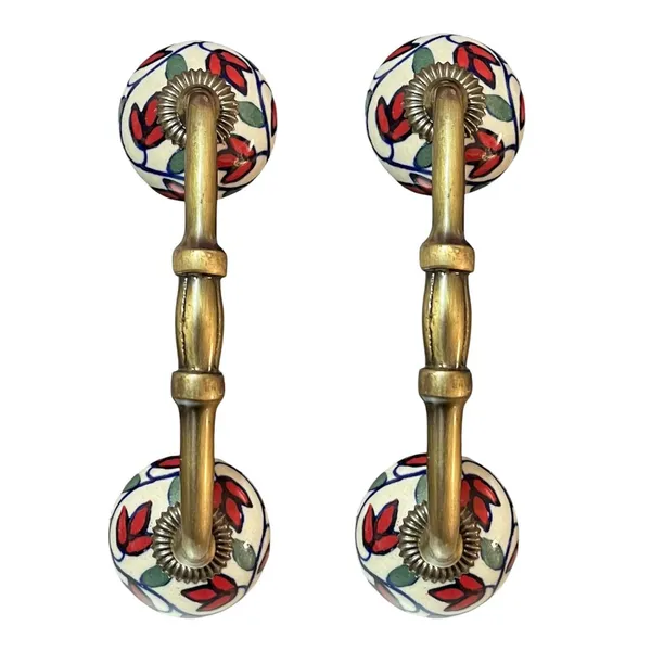 Ceramic_Door_Handle_Gold_Antique_Finish_-_(Size_6_Inch,_Flower_Hand_Painted)_HOLE_TO_HOLE_4_INCH__-_Pack_of_1