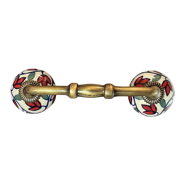 Ceramic_Door_Handle_Gold_Antique_Finish_-_(Size_6_Inch,_Flower_Hand_Painted)_HOLE_TO_HOLE_4_INCH__-_Pack_of_1