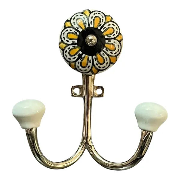 Ceramic_MetaL_Mounted_Double_Hook_(YELLOW_HAND_PAINTING)_-_SILVER_Finish_(Size_5_Inch)_Pack_of_2_