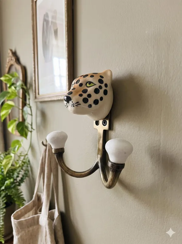Ceramic_Metal_Wall_Mounted_Double_LION_HOOK_-_Gold_Antique_(Size_5_Inch)_Pack_of_2