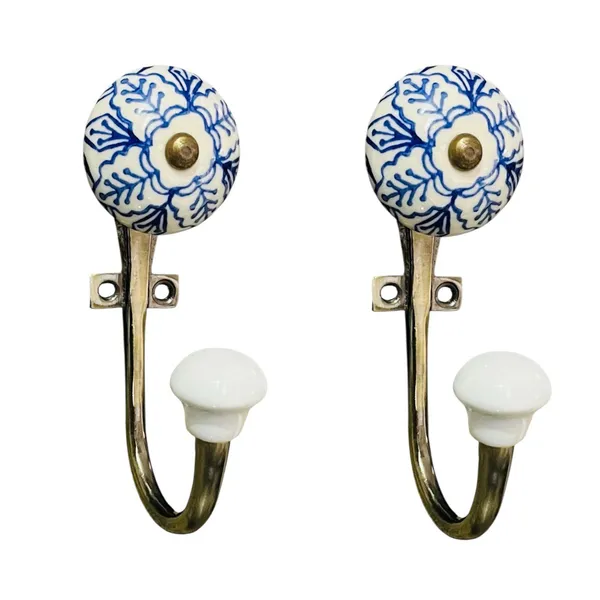 Ceramic_Metal_Wall_Mounted_Single_Hook_Hanger_-_BLUE_HAND_PAINTED__-_Gold_Antique_Finish_(Size_5_Inch)_Pack_of_2_