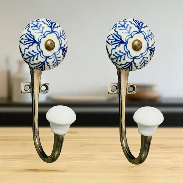Ceramic_Metal_Wall_Mounted_Single_Hook_Hanger_-_BLUE_HAND_PAINTED__-_Gold_Antique_Finish_(Size_5_Inch)_Pack_of_2_